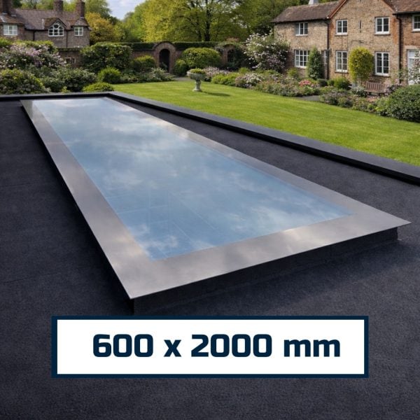 energy efficient flat roof rooflight 600 x 2000 mm with long rectangular glazing