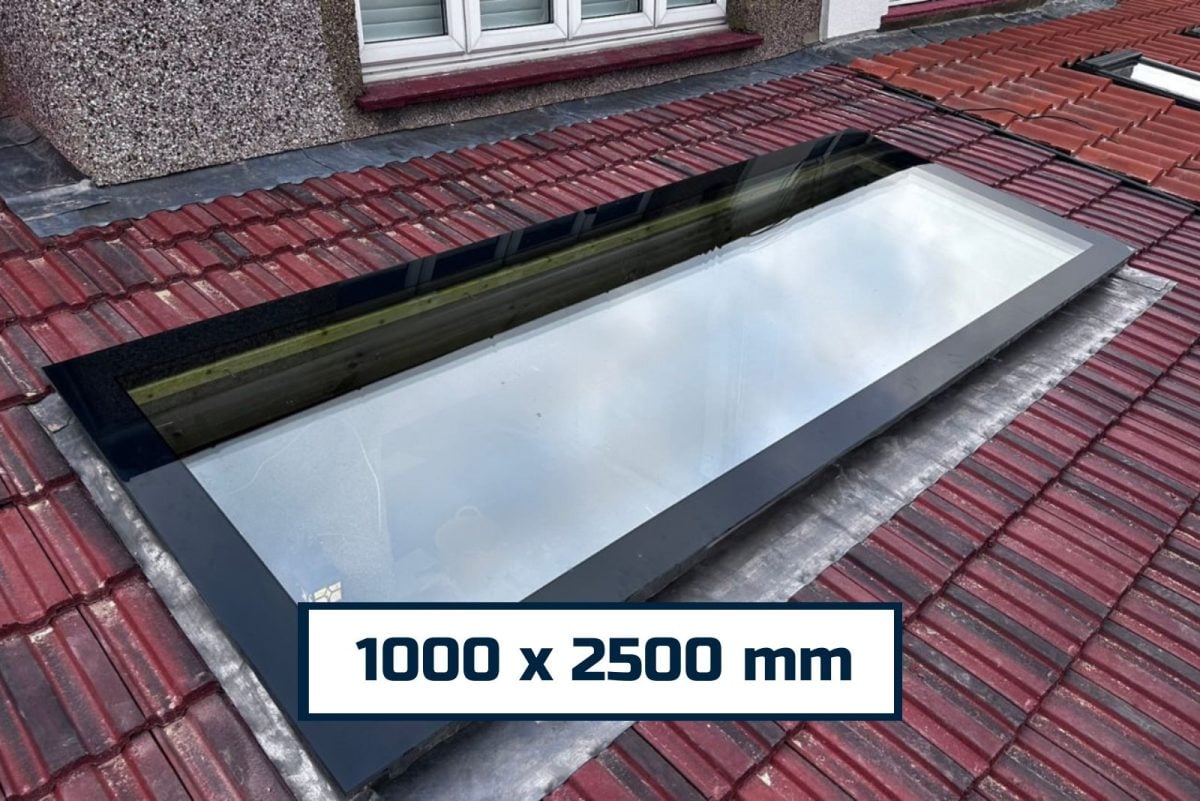 Pitched Roof Skylight 1000 x 2500 mm, Fixed, Frameless, Triple Glazed, 123.60kg, UV 0.9 - Image 1