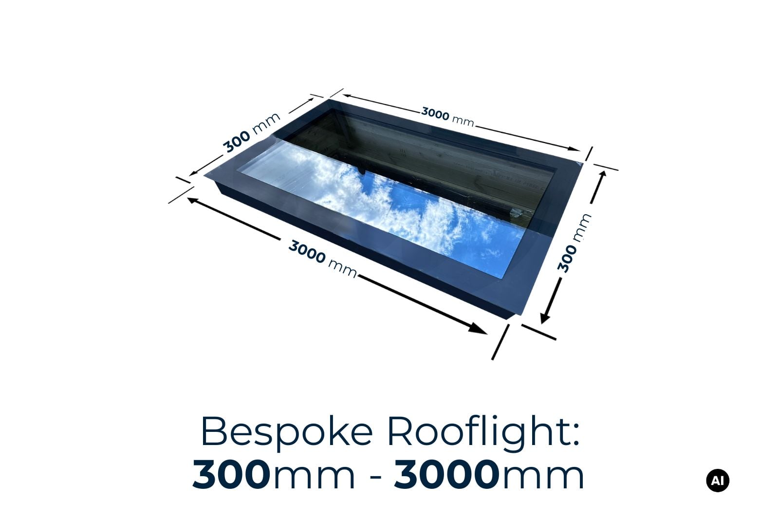 bespoke-rooflight-300mm-3000mm bespoke rooflight 300 to 3000 mm fixed custom size triple glazed roof window