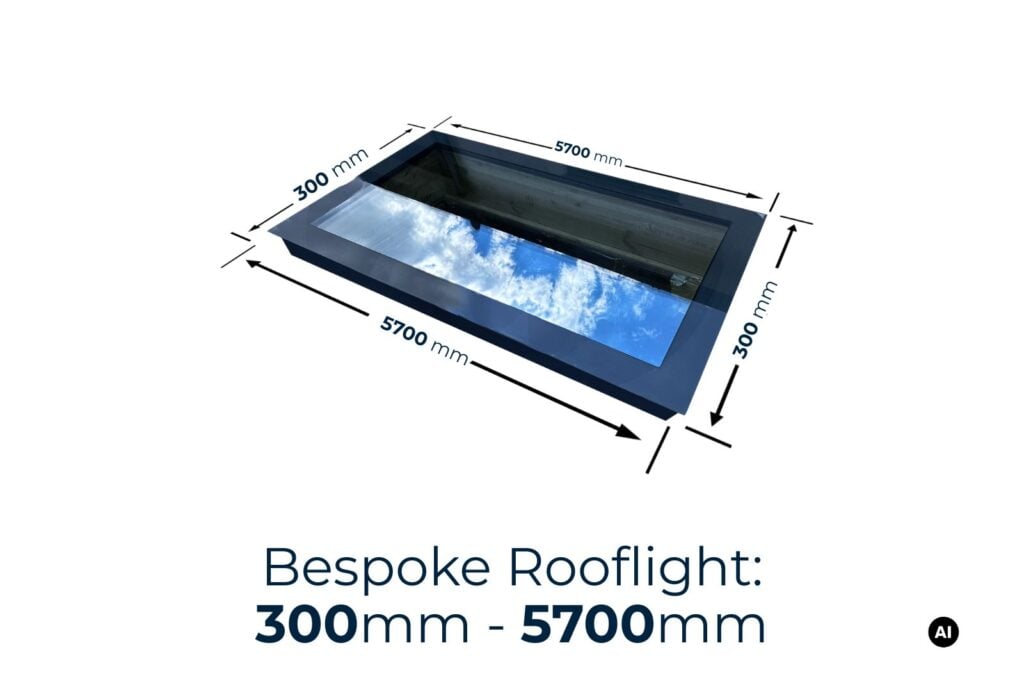 large bespoke skylight 300 to 5700 mm frameless triple glazed rooflight custom size glass unit