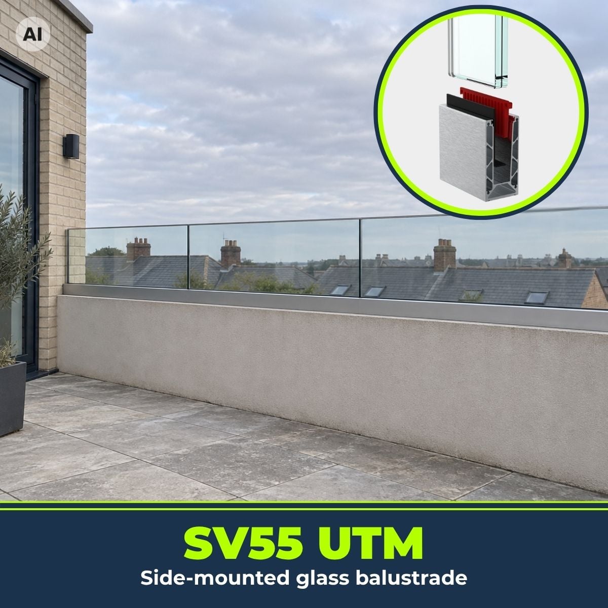 Bespoke Base Mount Glass Balustrade SV55 UTM Fixed Handrail Bespoke Base Mount Glass Balustrade SV55 UTM Fixed Handrail