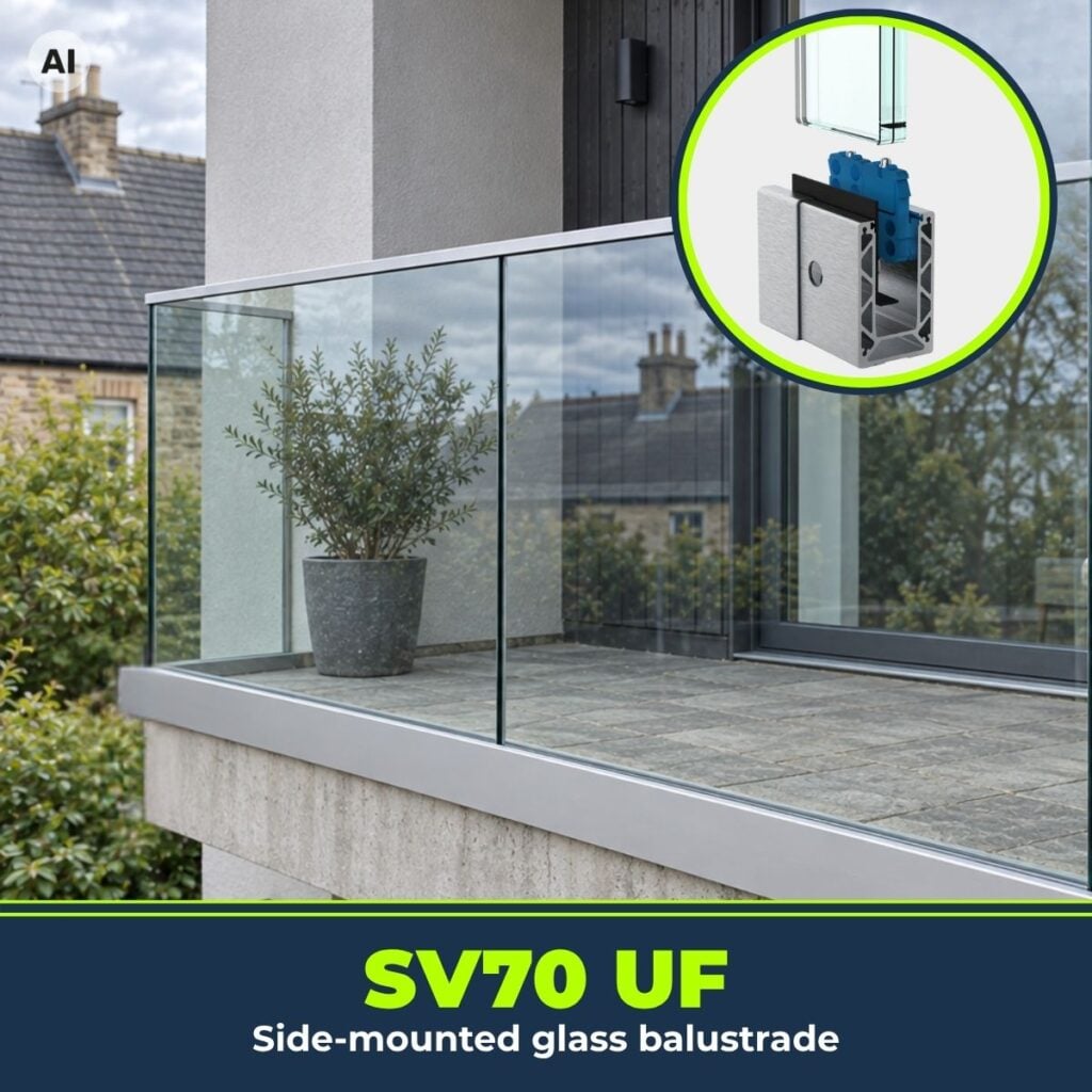 Bespoke Side Mount Glass Balustrade SV70 UF Adjustable Glazing