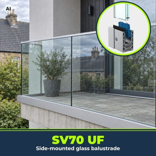 Bespoke Side Mount Glass Balustrade SV70 UF Adjustable Glazing