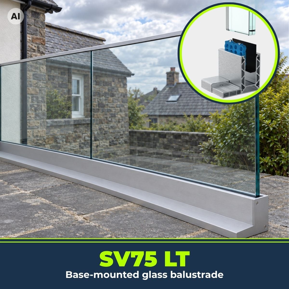 Bespoke Base Mount Glass Balustrade SV75 LT Adjustable Glazing Bespoke Base Mount Glass Balustrade SV75 LT Adjustable Glazing