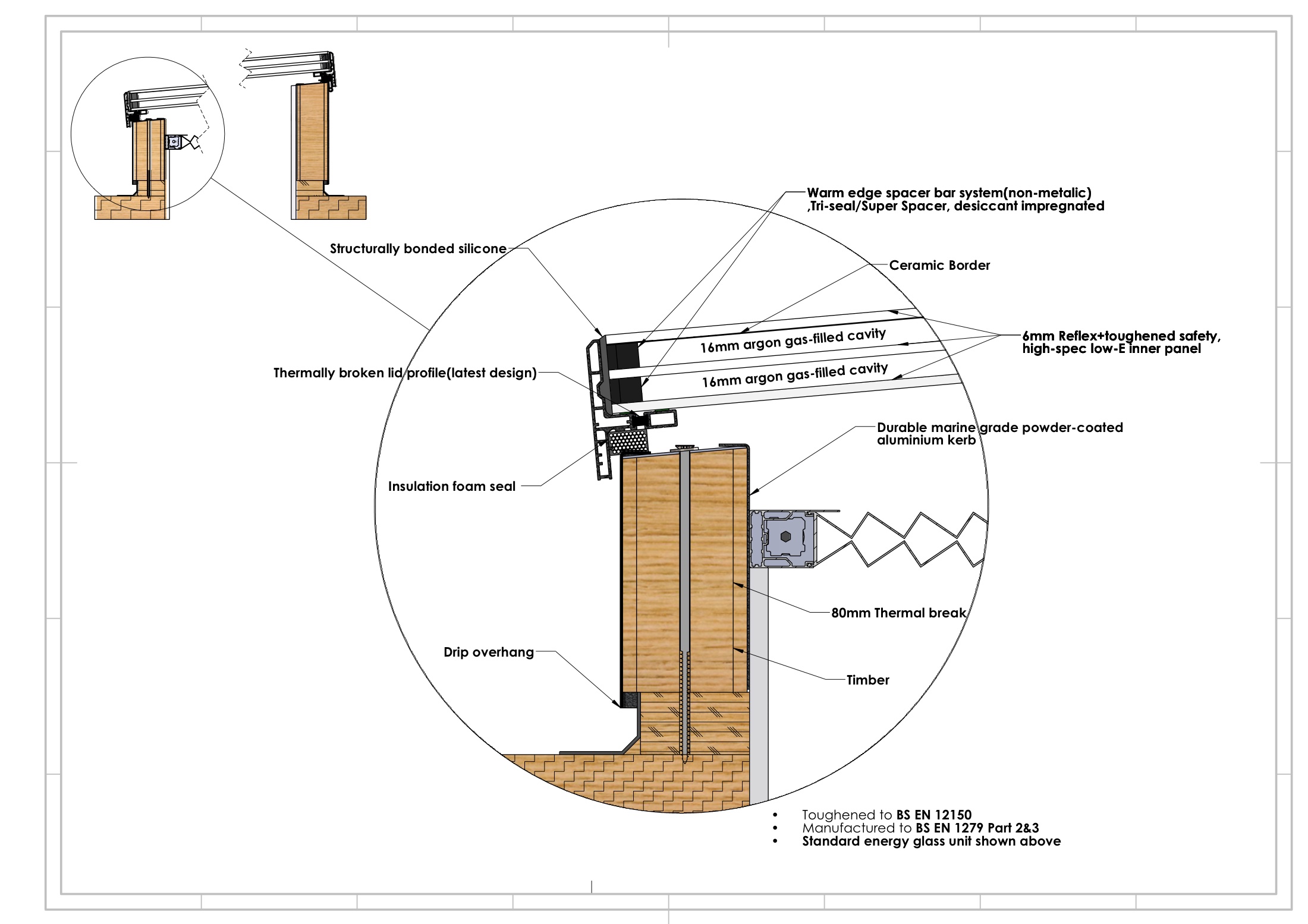Access hatch rooflight – technical drawing cross-section